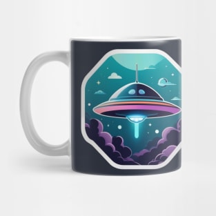 Cute UFO Flying Saucer with clouds Mug